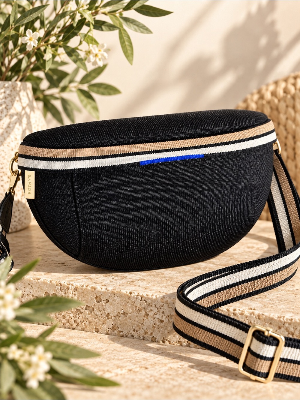 Rothy’s The Casual Sling Black Sand Crossbody Belt Bag Like New